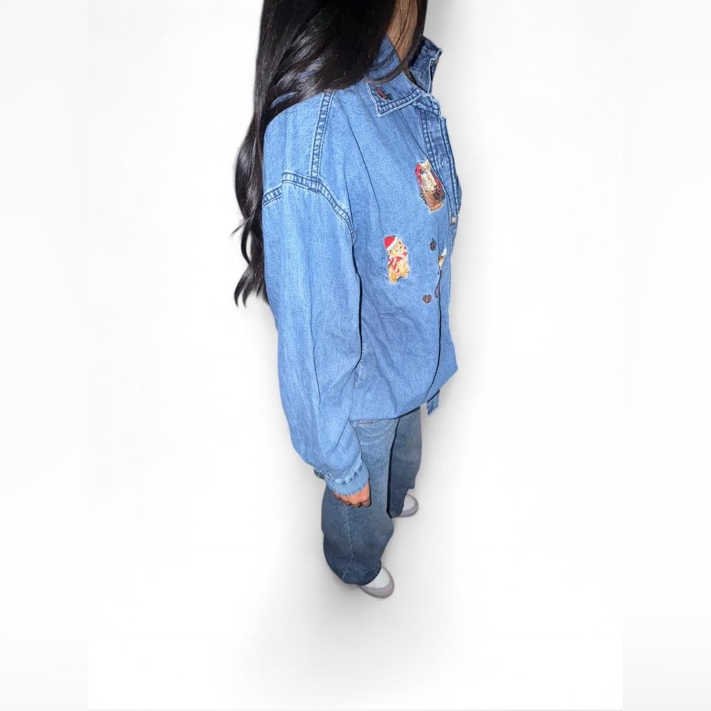 Denim Shirt with Cat Embroidery - Picture 3 of 6